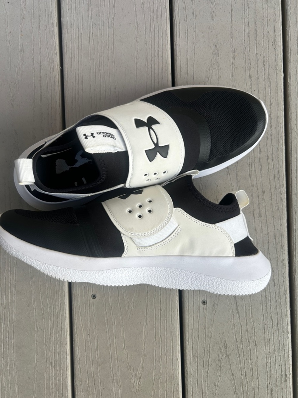 Under Armour MENS Black and White Slip-On Athletic Shoes - Picture 4 of 5